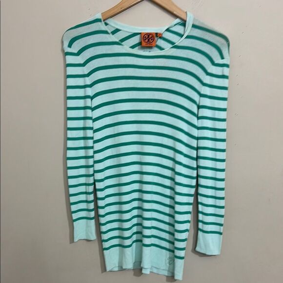 Tory Burch NWT Polina Green Sailor Stripe Viscose Sweater size M Business Casual - Picture 3 of 11